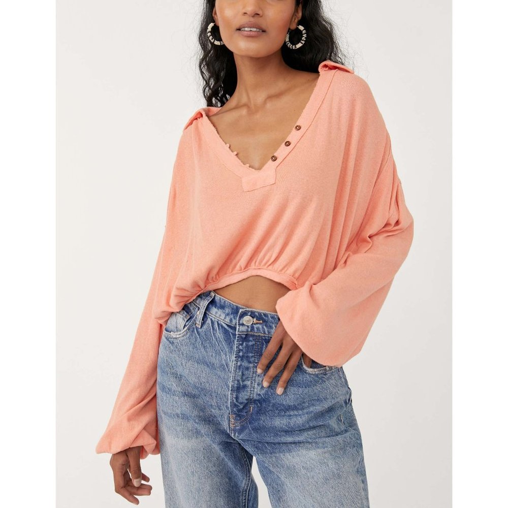 Free People Peach V-Neck Top